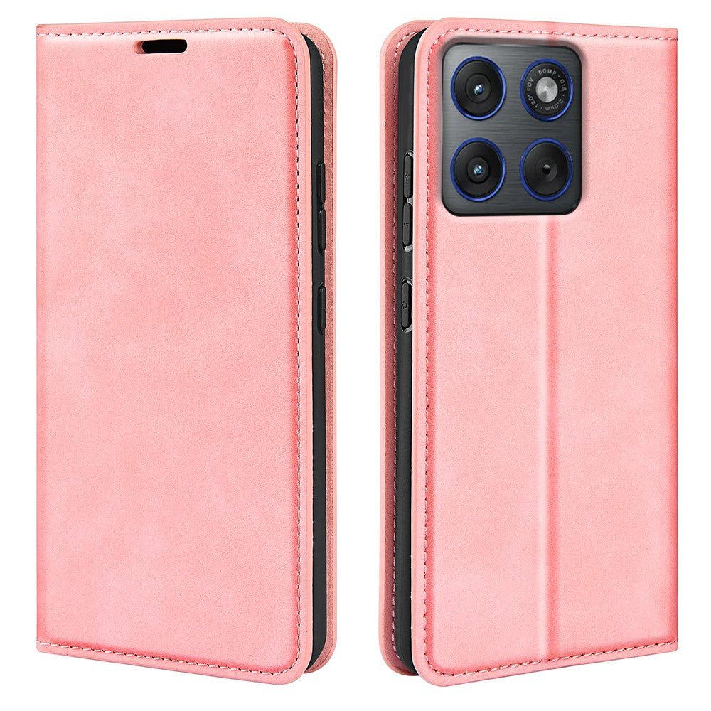 For Motorola Edge 70 5G Case Skin Touch Leather Wallet Phone Cover - Pink