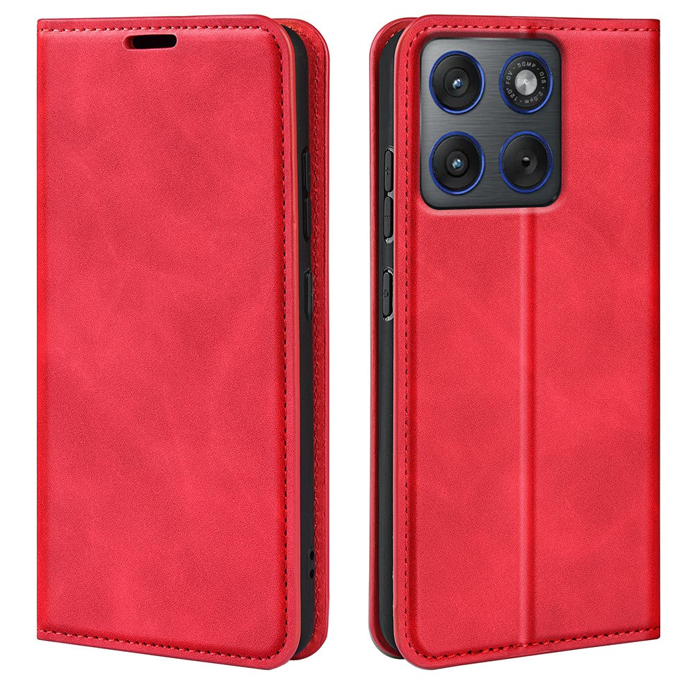 For Motorola Edge 70 5G Case Skin Touch Leather Wallet Phone Cover - Red