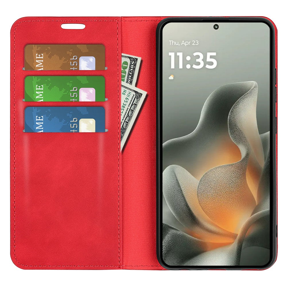 For Motorola Edge 70 5G Case Skin Touch Leather Wallet Phone Cover - Red