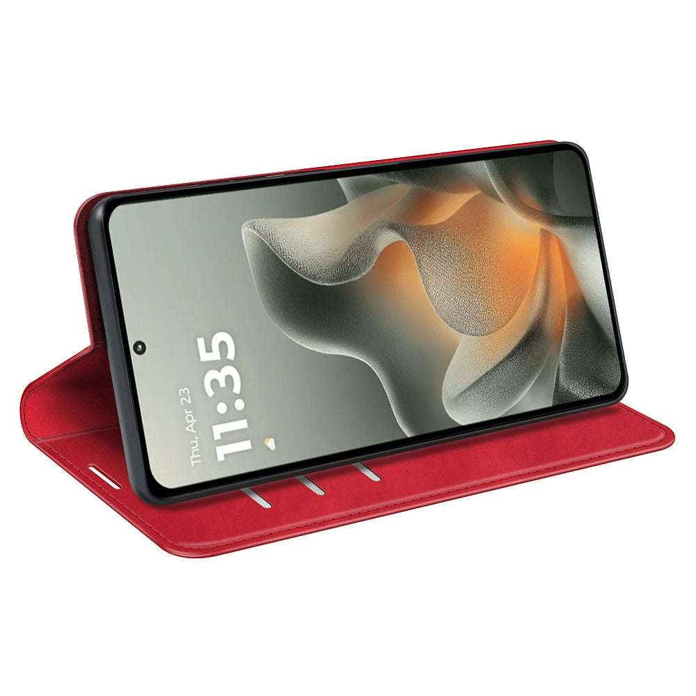 For Motorola Edge 70 5G Case Skin Touch Leather Wallet Phone Cover - Red