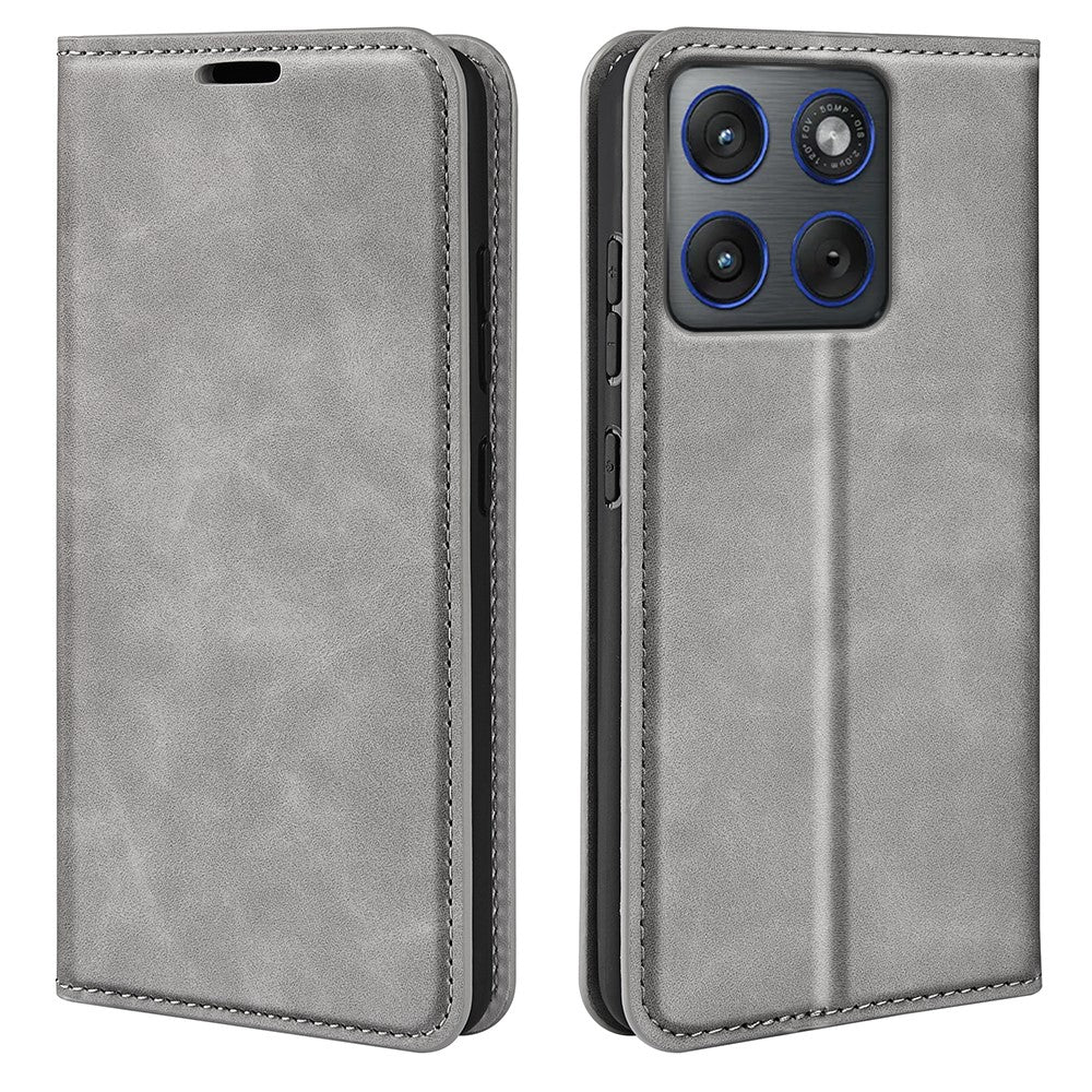 For Motorola Edge 70 5G Case Skin Touch Leather Wallet Phone Cover - Grey