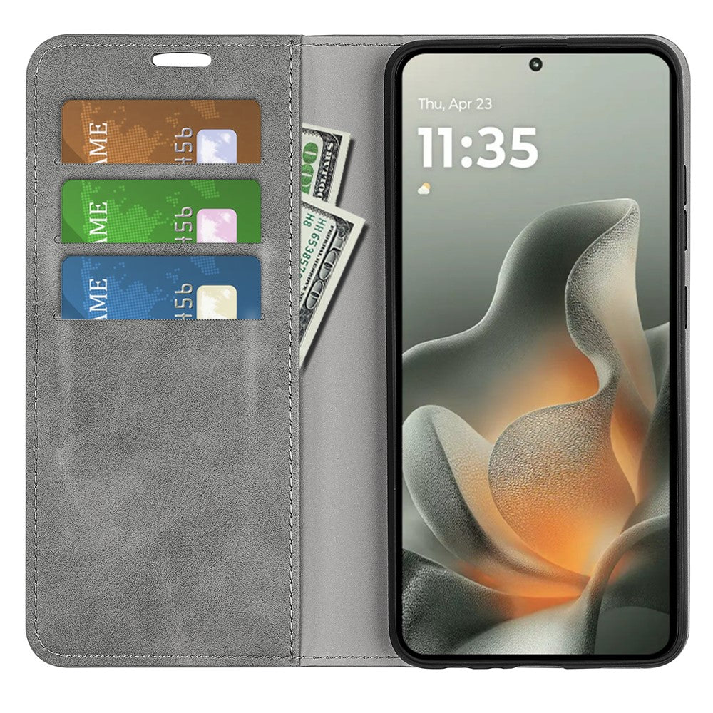 For Motorola Edge 70 5G Case Skin Touch Leather Wallet Phone Cover - Grey