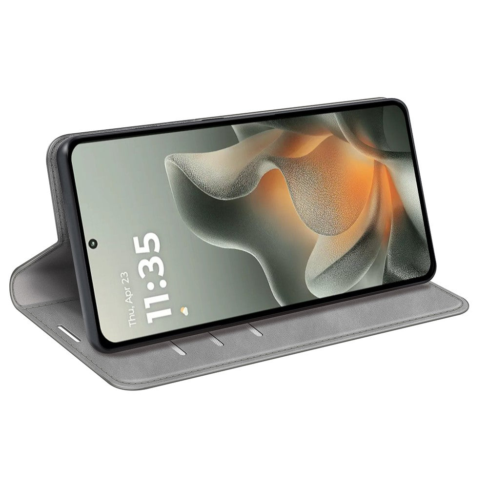For Motorola Edge 70 5G Case Skin Touch Leather Wallet Phone Cover - Grey