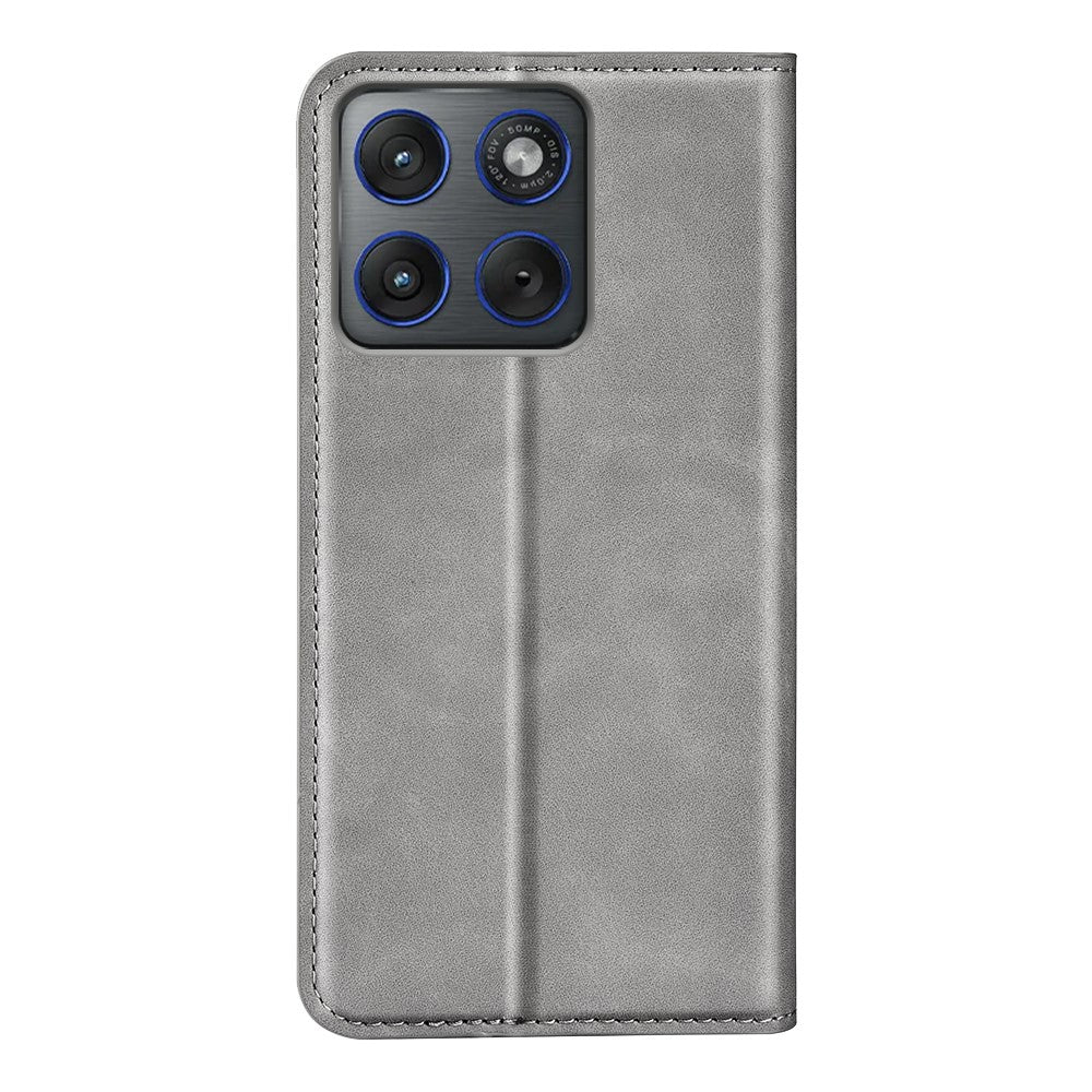 For Motorola Edge 70 5G Case Skin Touch Leather Wallet Phone Cover - Grey