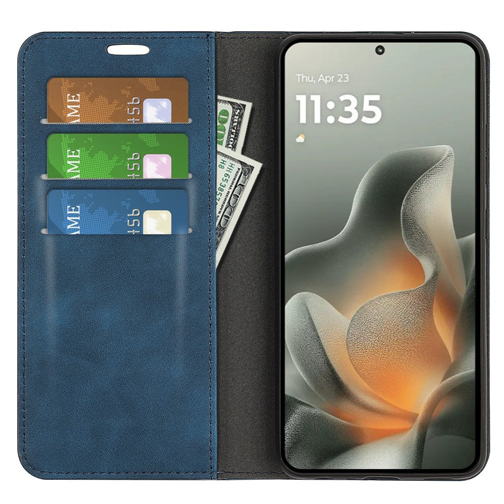 For Motorola Edge 70 5G Case Skin Touch Leather Wallet Phone Cover - Blue