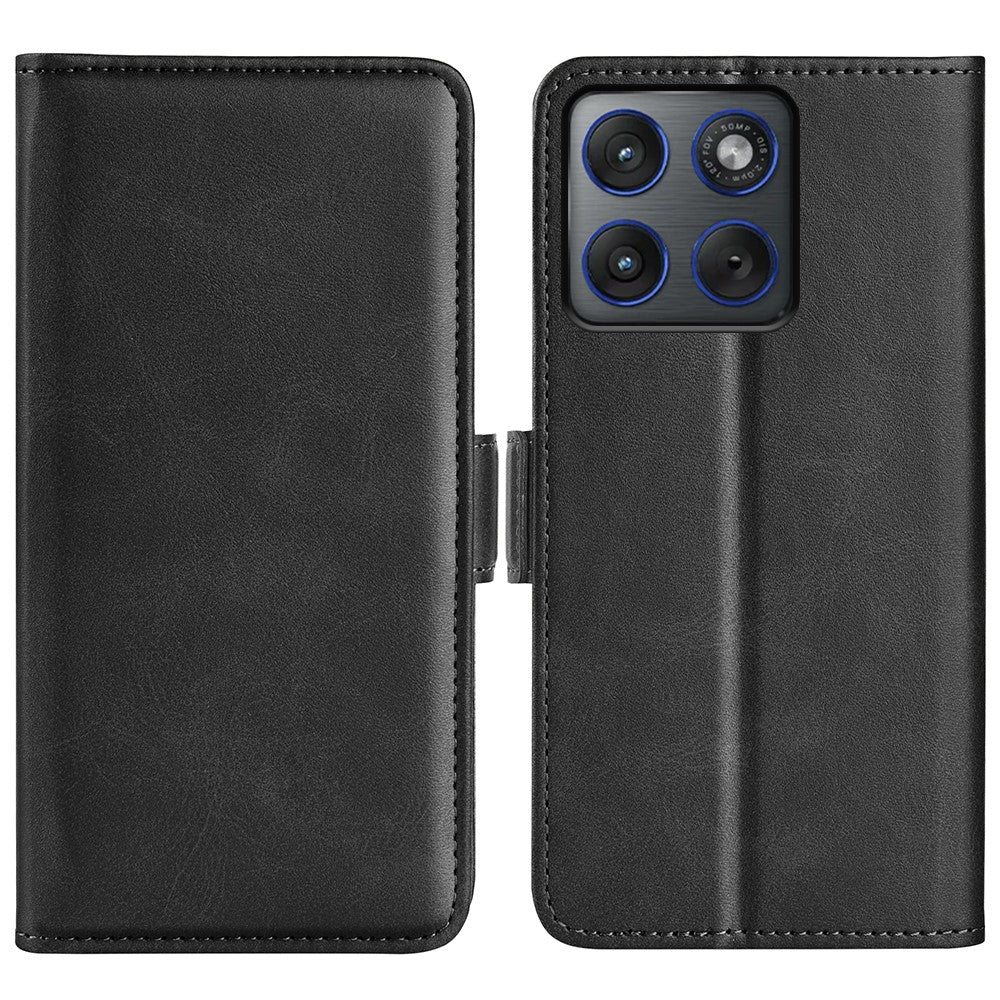 For Motorola Edge 70 5G Case Calf Texture Leather Wallet Phone Cover - Black