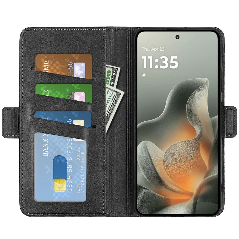 For Motorola Edge 70 5G Case Calf Texture Leather Wallet Phone Cover - Black