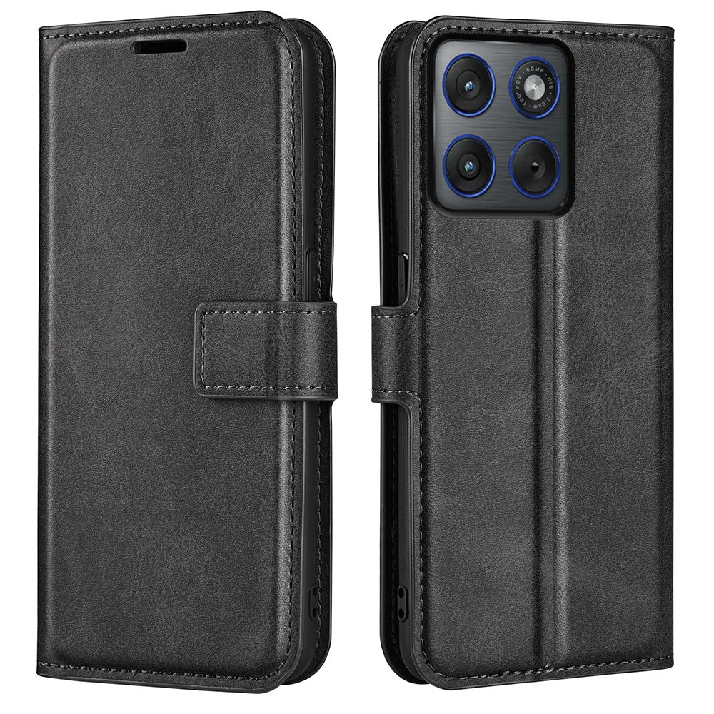 For Motorola Edge 70 5G Stand Case Anti-Scratch Calf Texture Leather Phone Cover - Black