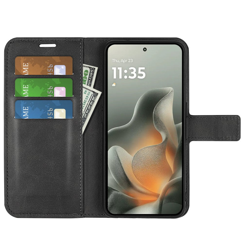 For Motorola Edge 70 5G Stand Case Anti-Scratch Calf Texture Leather Phone Cover - Black