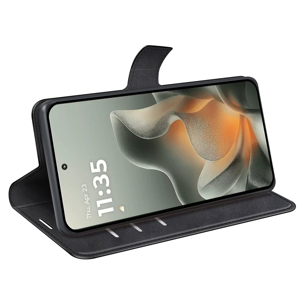 For Motorola Edge 70 5G Stand Case Anti-Scratch Calf Texture Leather Phone Cover - Black