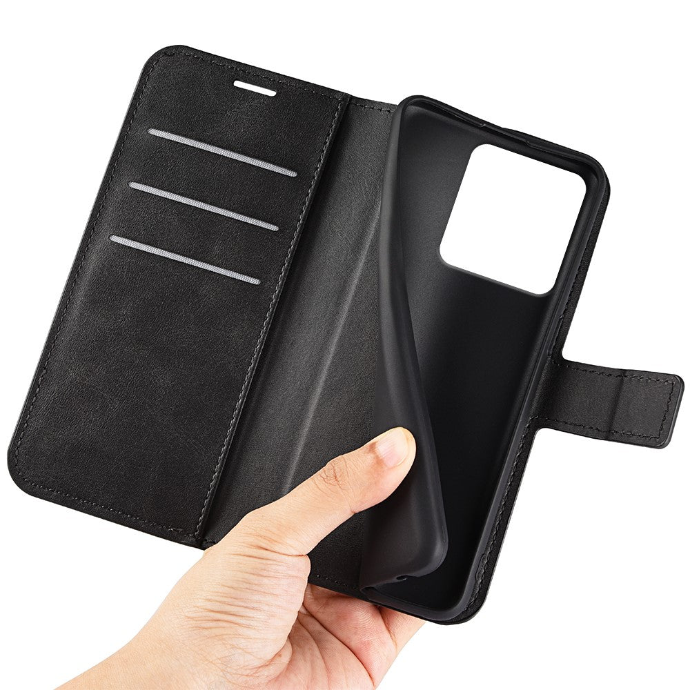 For Motorola Edge 70 5G Stand Case Anti-Scratch Calf Texture Leather Phone Cover - Black