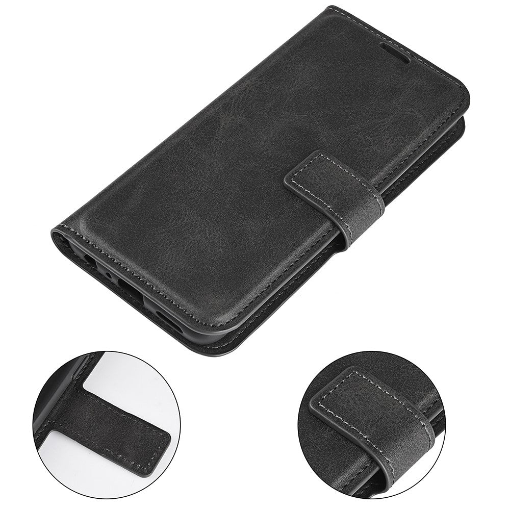 For Motorola Edge 70 5G Stand Case Anti-Scratch Calf Texture Leather Phone Cover - Black