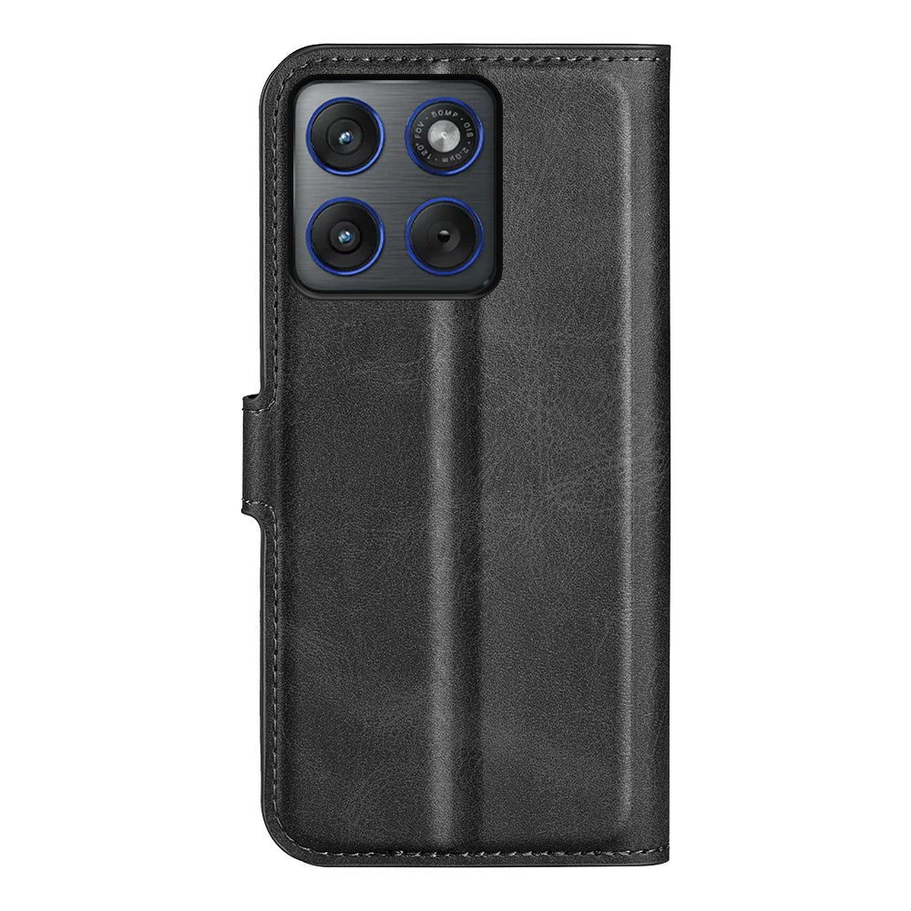 For Motorola Edge 70 5G Stand Case Anti-Scratch Calf Texture Leather Phone Cover - Black