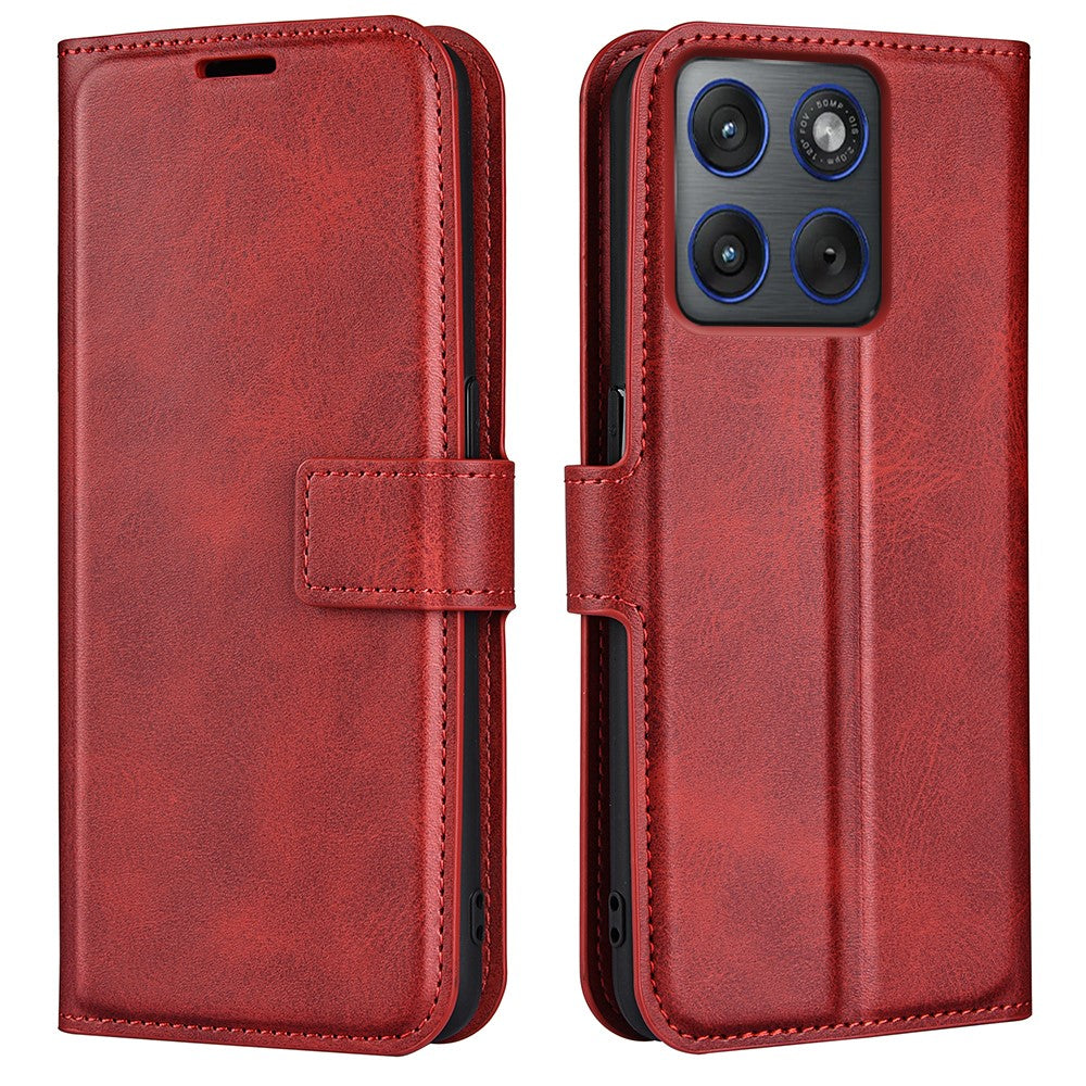 For Motorola Edge 70 5G Stand Case Anti-Scratch Calf Texture Leather Phone Cover - Red