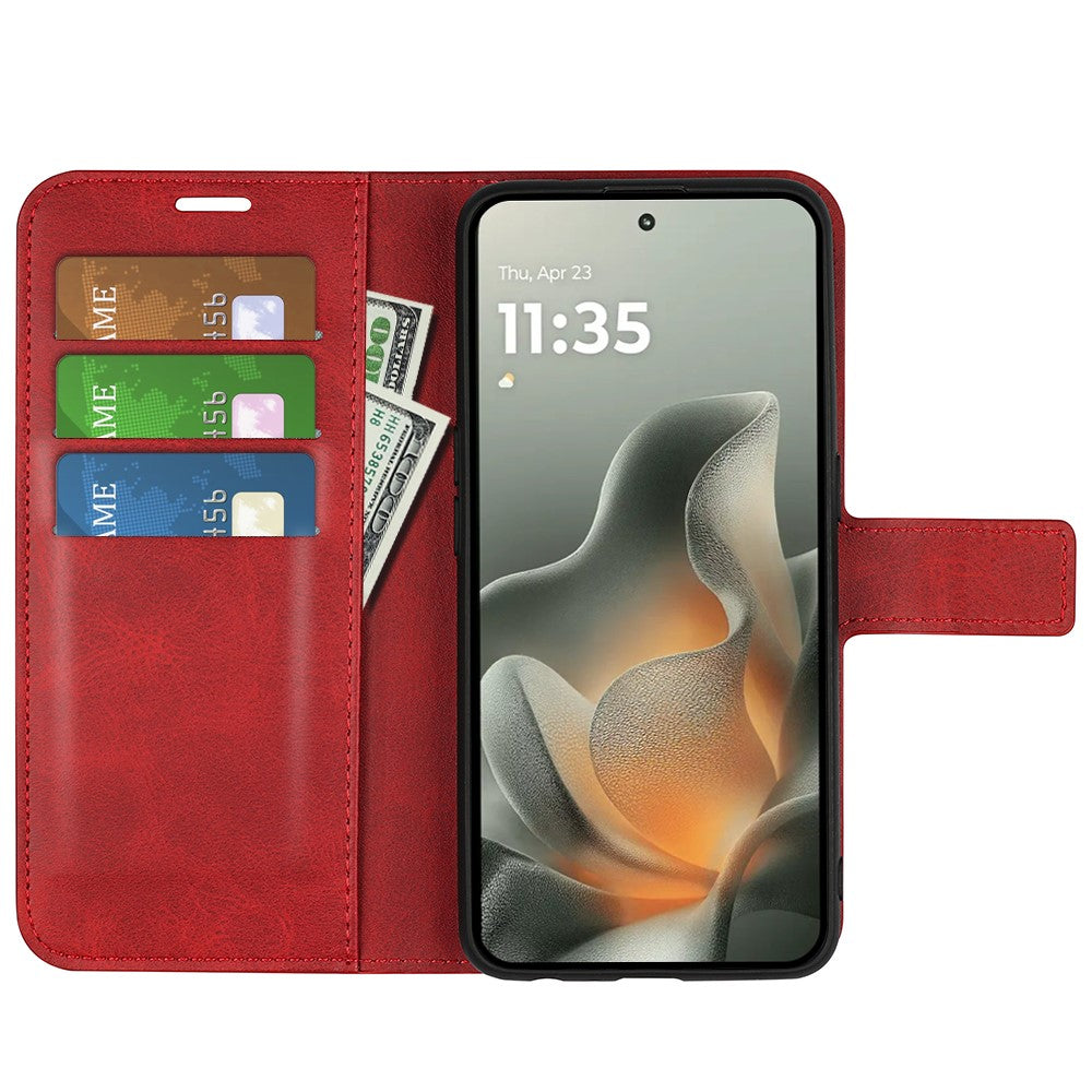 For Motorola Edge 70 5G Stand Case Anti-Scratch Calf Texture Leather Phone Cover - Red
