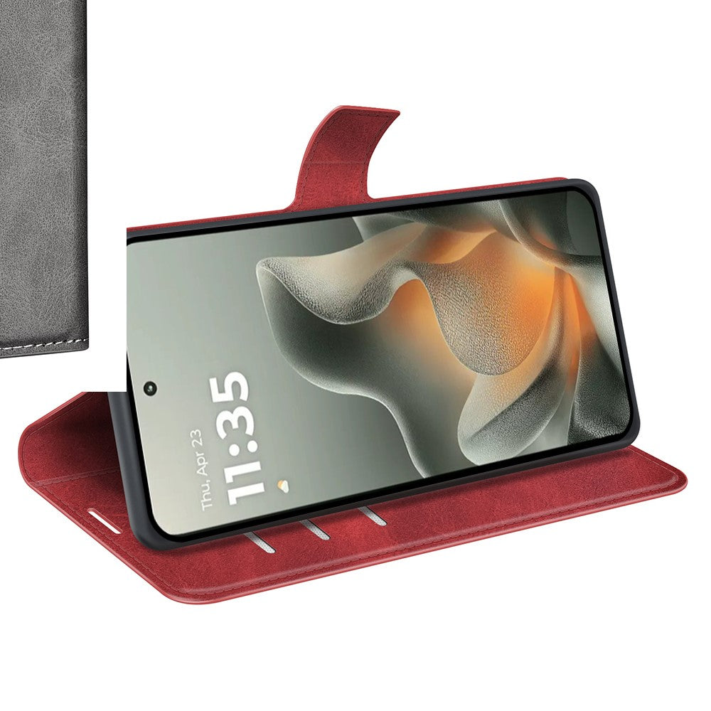 For Motorola Edge 70 5G Stand Case Anti-Scratch Calf Texture Leather Phone Cover - Red