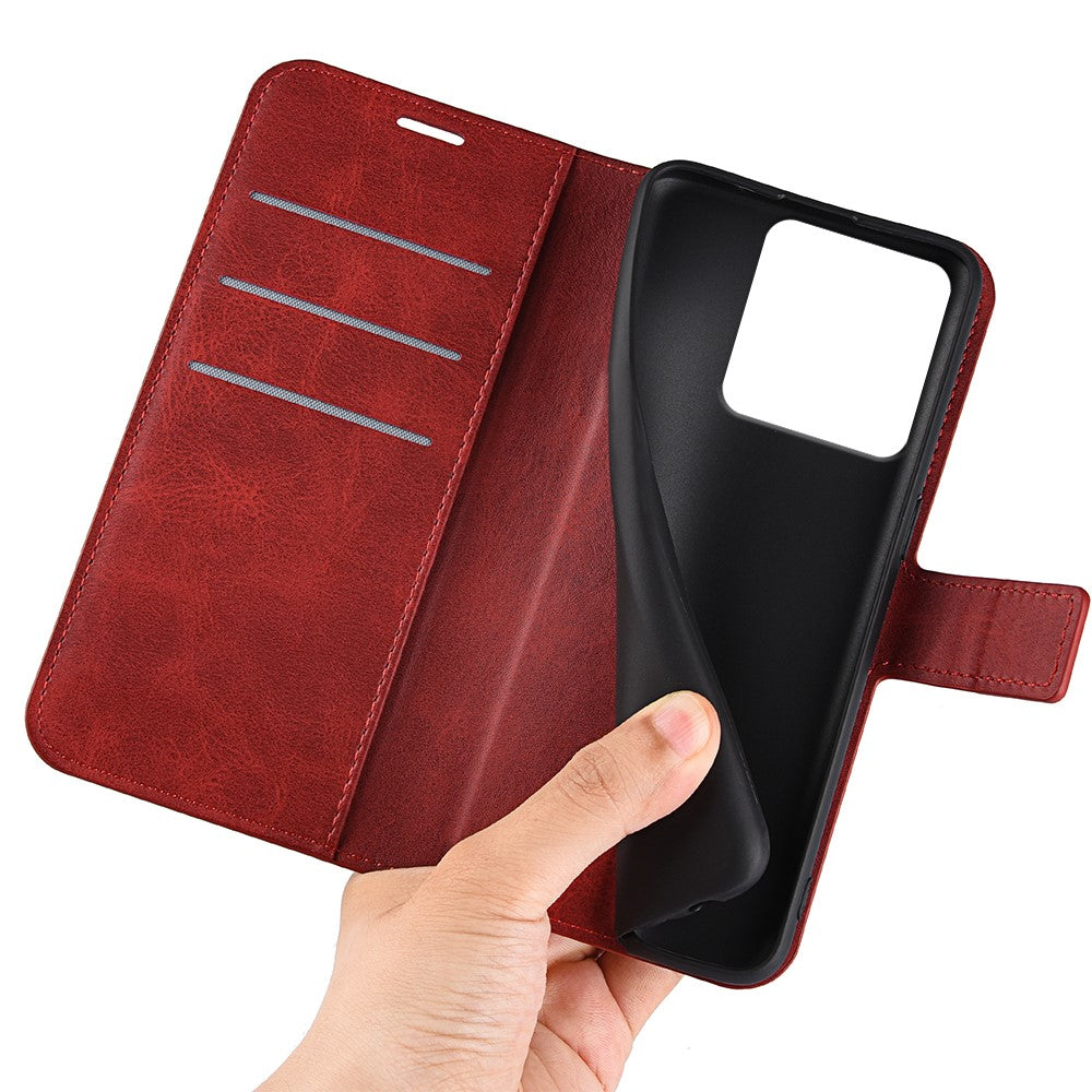 For Motorola Edge 70 5G Stand Case Anti-Scratch Calf Texture Leather Phone Cover - Red