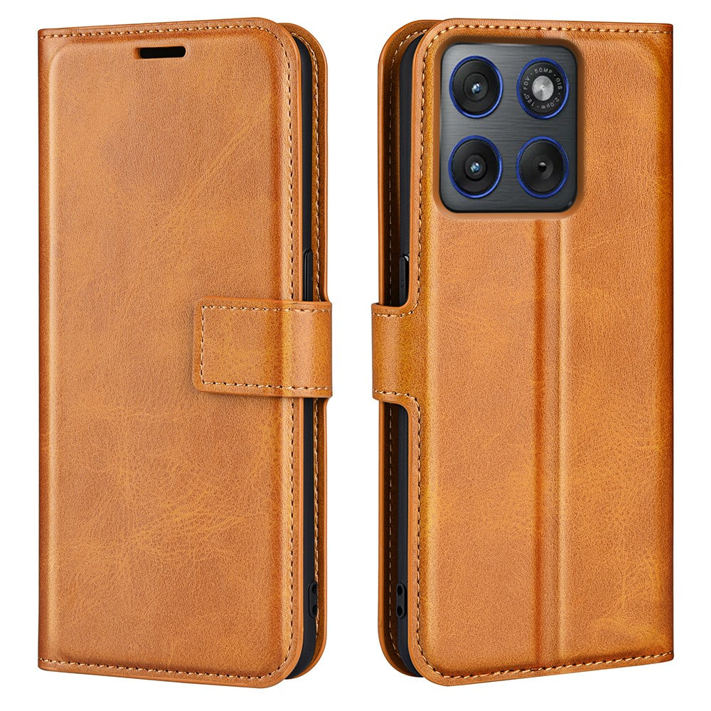 For Motorola Edge 70 5G Stand Case Anti-Scratch Calf Texture Leather Phone Cover - Yellow