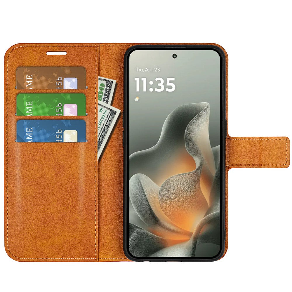 For Motorola Edge 70 5G Stand Case Anti-Scratch Calf Texture Leather Phone Cover - Yellow