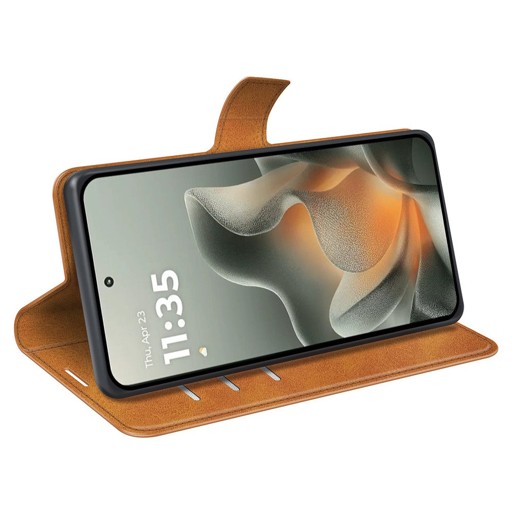 For Motorola Edge 70 5G Stand Case Anti-Scratch Calf Texture Leather Phone Cover - Yellow