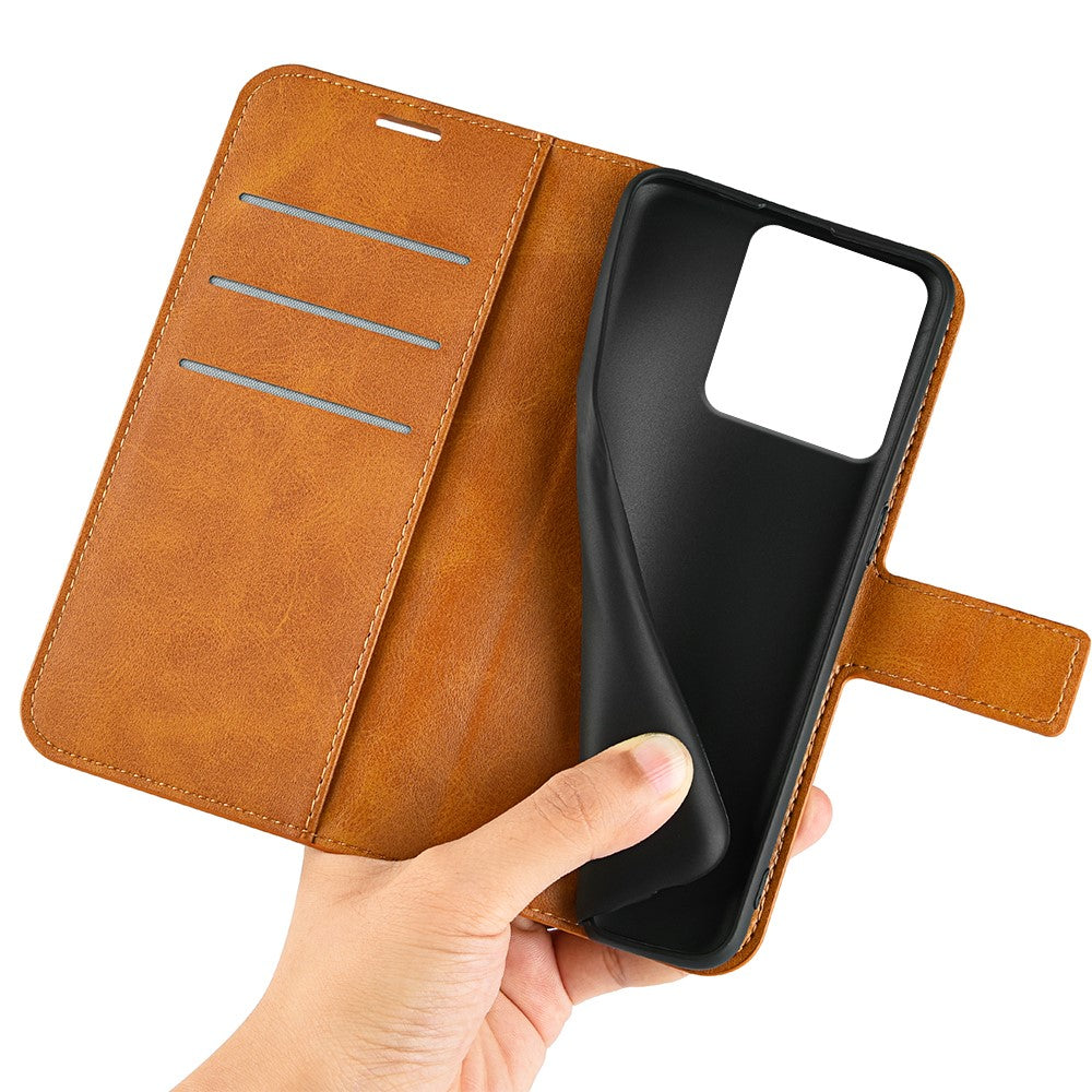 For Motorola Edge 70 5G Stand Case Anti-Scratch Calf Texture Leather Phone Cover - Yellow