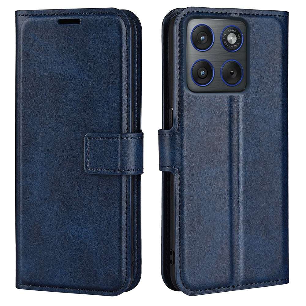 For Motorola Edge 70 5G Stand Case Anti-Scratch Calf Texture Leather Phone Cover - Blue