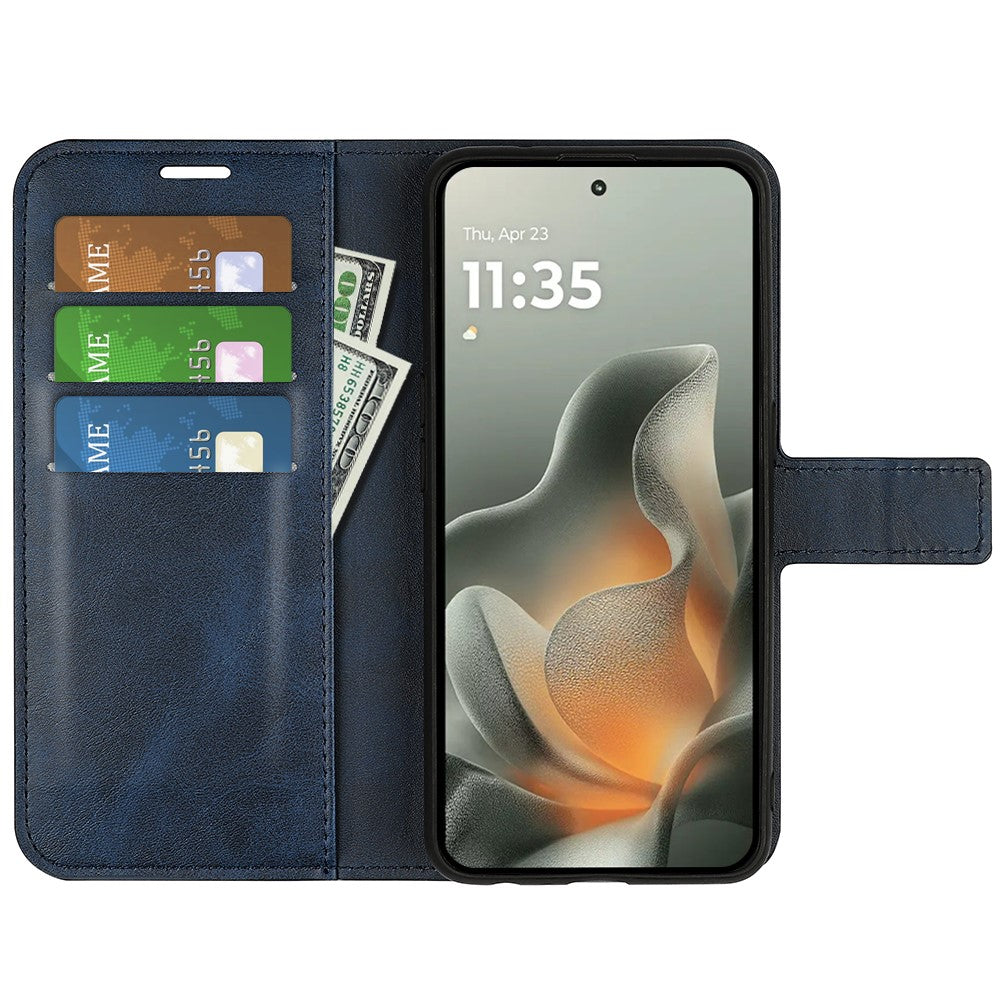 For Motorola Edge 70 5G Stand Case Anti-Scratch Calf Texture Leather Phone Cover - Blue