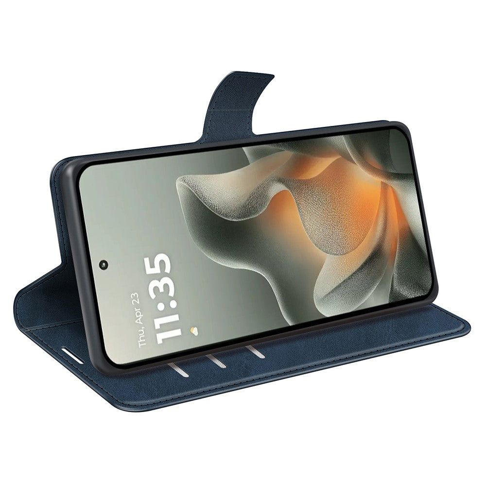 For Motorola Edge 70 5G Stand Case Anti-Scratch Calf Texture Leather Phone Cover - Blue