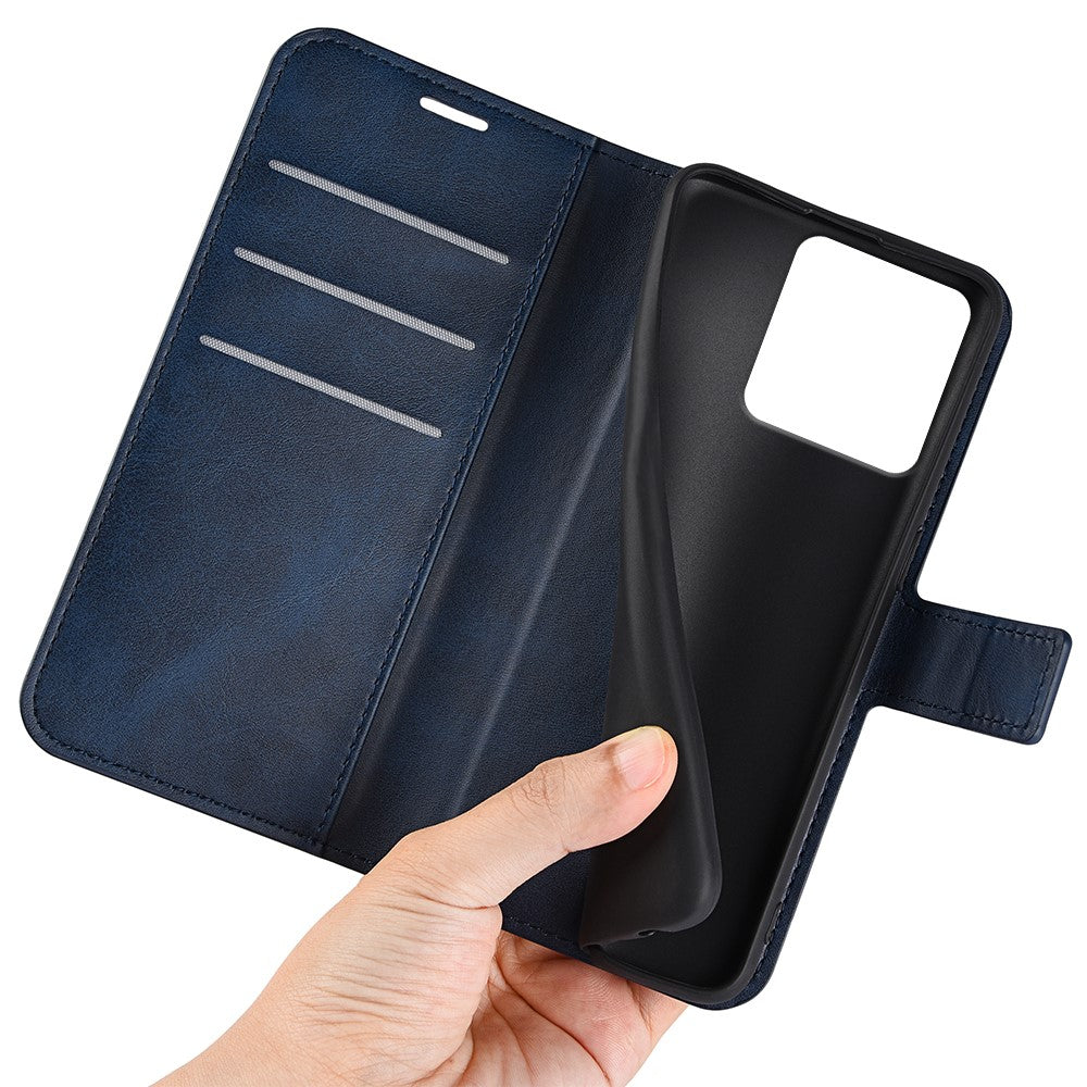 For Motorola Edge 70 5G Stand Case Anti-Scratch Calf Texture Leather Phone Cover - Blue