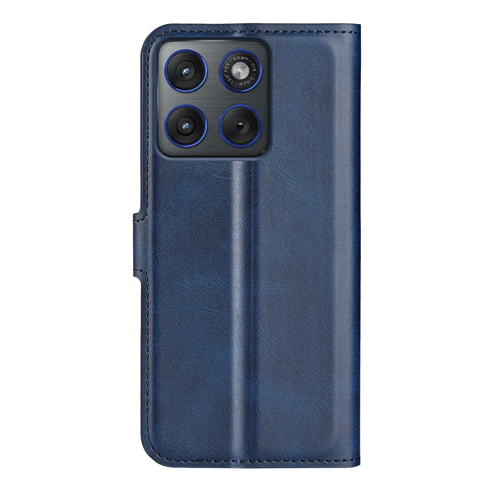 For Motorola Edge 70 5G Stand Case Anti-Scratch Calf Texture Leather Phone Cover - Blue