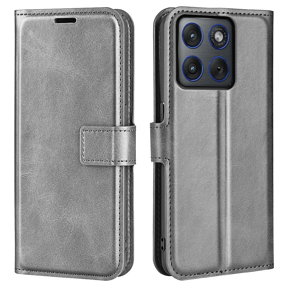 For Motorola Edge 70 5G Stand Case Anti-Scratch Calf Texture Leather Phone Cover - Grey
