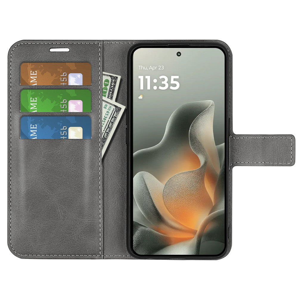 For Motorola Edge 70 5G Stand Case Anti-Scratch Calf Texture Leather Phone Cover - Grey