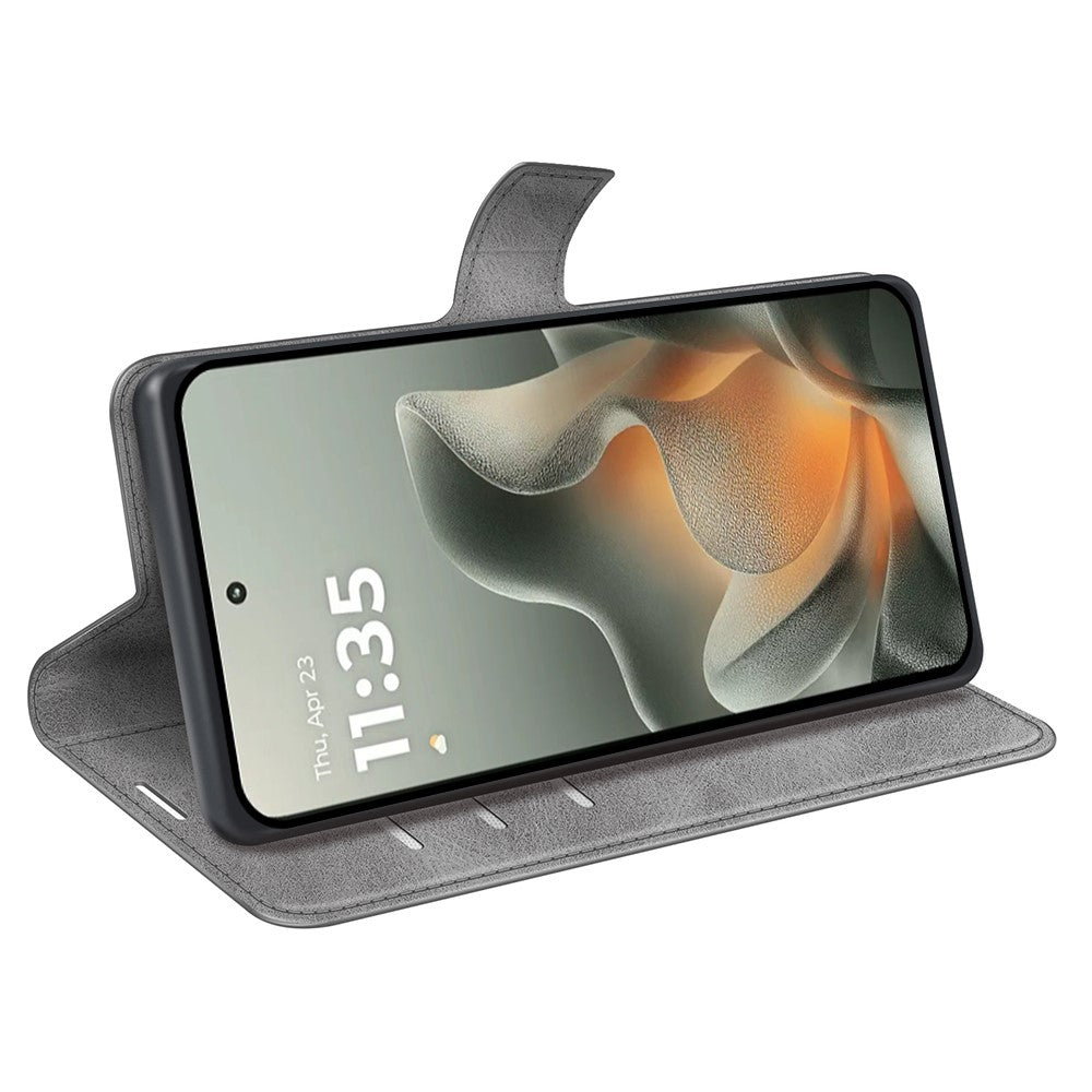 For Motorola Edge 70 5G Stand Case Anti-Scratch Calf Texture Leather Phone Cover - Grey