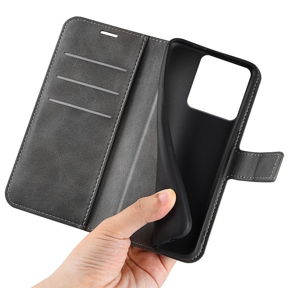 For Motorola Edge 70 5G Stand Case Anti-Scratch Calf Texture Leather Phone Cover - Grey