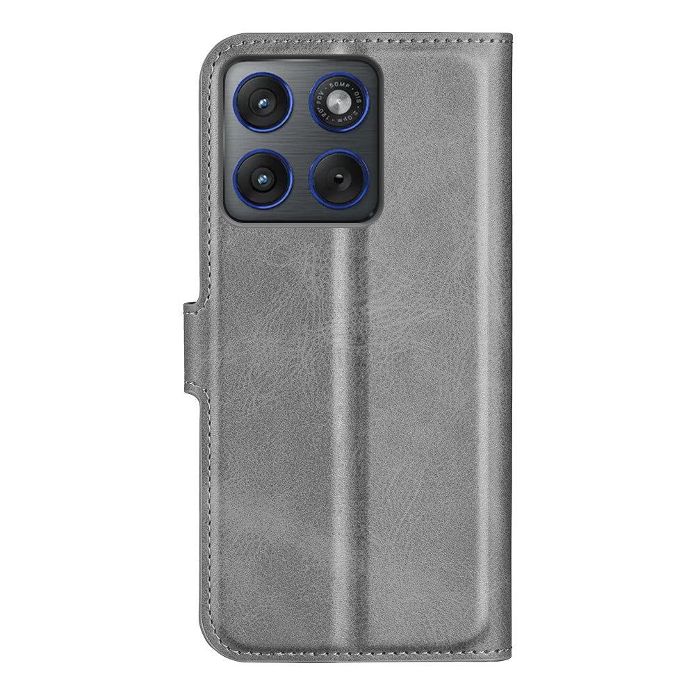 For Motorola Edge 70 5G Stand Case Anti-Scratch Calf Texture Leather Phone Cover - Grey