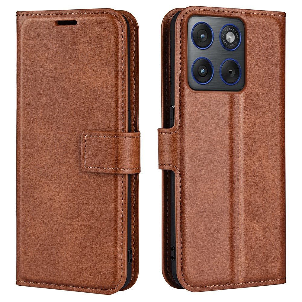 For Motorola Edge 70 5G Stand Case Anti-Scratch Calf Texture Leather Phone Cover - Light Brown