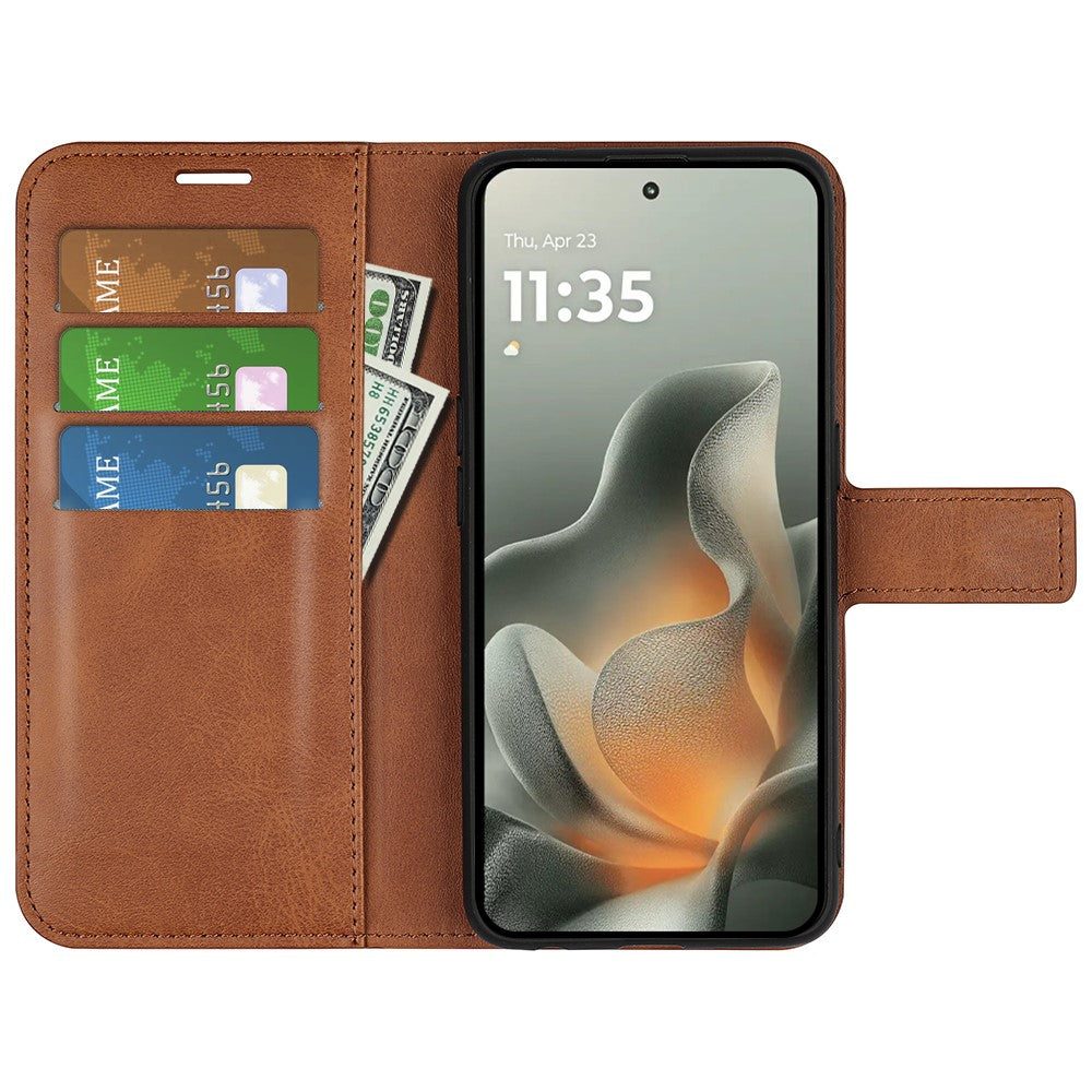 For Motorola Edge 70 5G Stand Case Anti-Scratch Calf Texture Leather Phone Cover - Light Brown