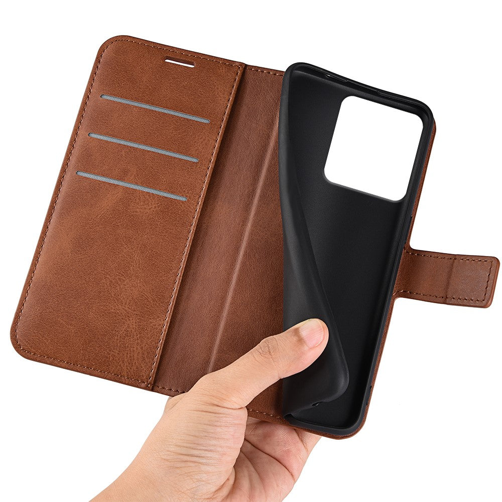 For Motorola Edge 70 5G Stand Case Anti-Scratch Calf Texture Leather Phone Cover - Light Brown