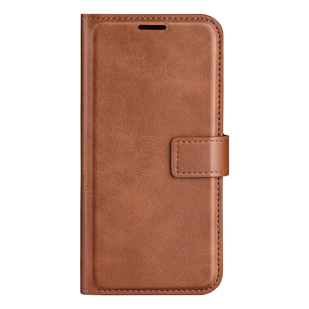 For Motorola Edge 70 5G Stand Case Anti-Scratch Calf Texture Leather Phone Cover - Light Brown