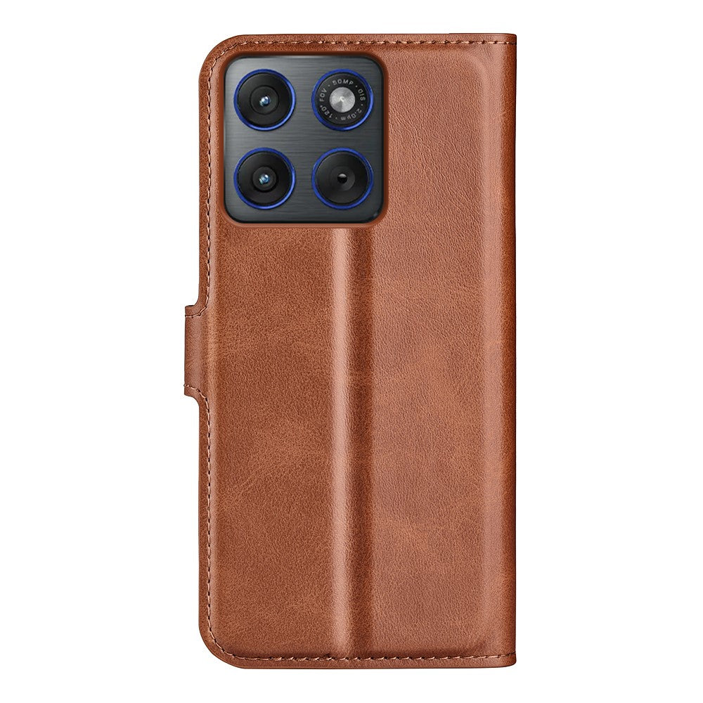 For Motorola Edge 70 5G Stand Case Anti-Scratch Calf Texture Leather Phone Cover - Light Brown