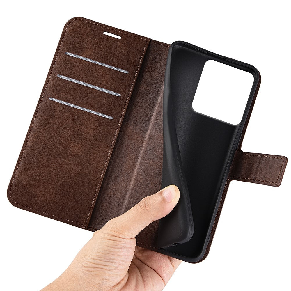 For Motorola Edge 70 5G Stand Case Anti-Scratch Calf Texture Leather Phone Cover - Brown