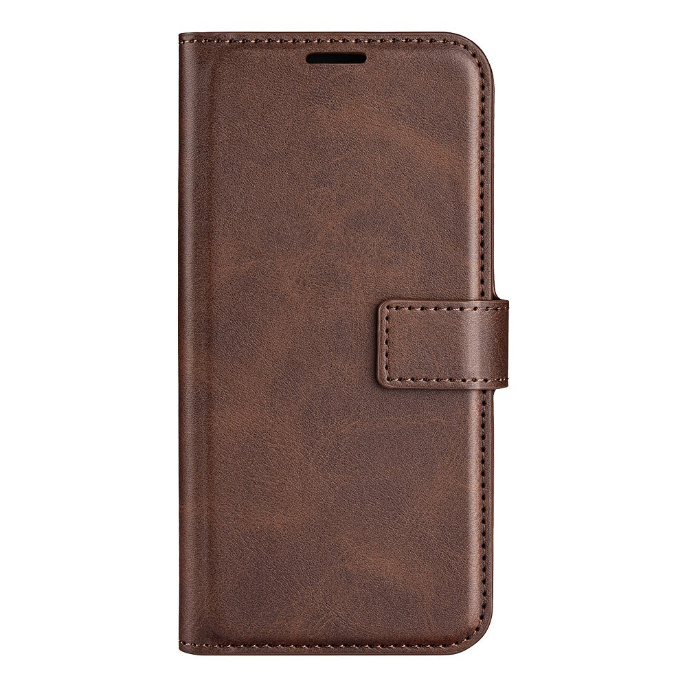 For Motorola Edge 70 5G Stand Case Anti-Scratch Calf Texture Leather Phone Cover - Brown