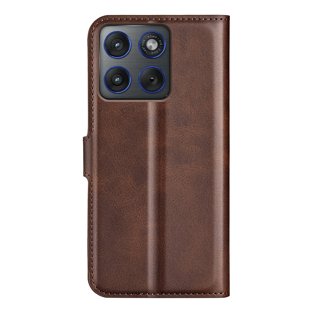 For Motorola Edge 70 5G Stand Case Anti-Scratch Calf Texture Leather Phone Cover - Brown