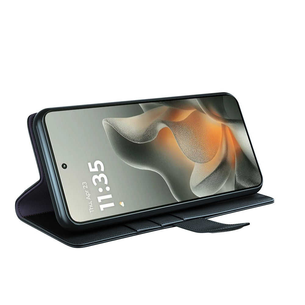 For Motorola Edge 70 5G Case Genuine Split Leather Phone Cover with Wallet Stand - Black