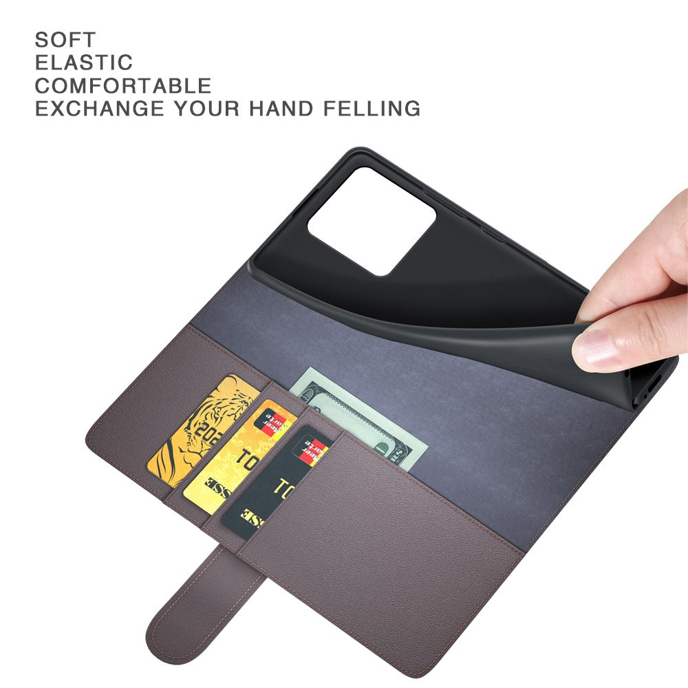 For Motorola Edge 70 5G Case Genuine Split Leather Phone Cover with Wallet Stand - Black