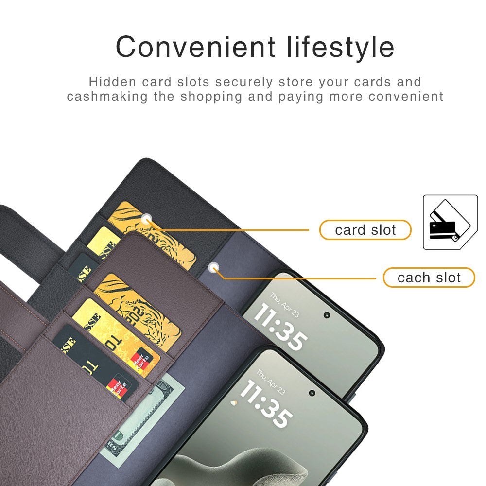 For Motorola Edge 70 5G Case Genuine Split Leather Phone Cover with Wallet Stand - Black
