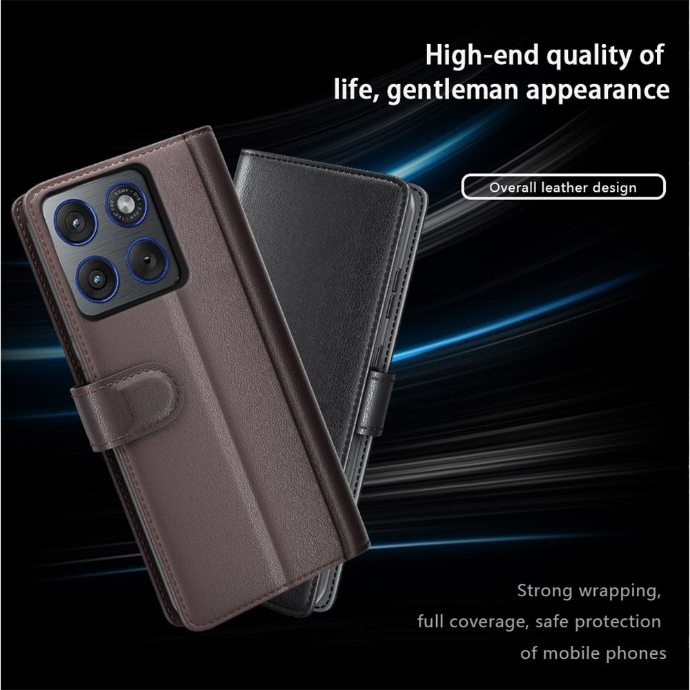 For Motorola Edge 70 5G Case Genuine Split Leather Phone Cover with Wallet Stand - Black