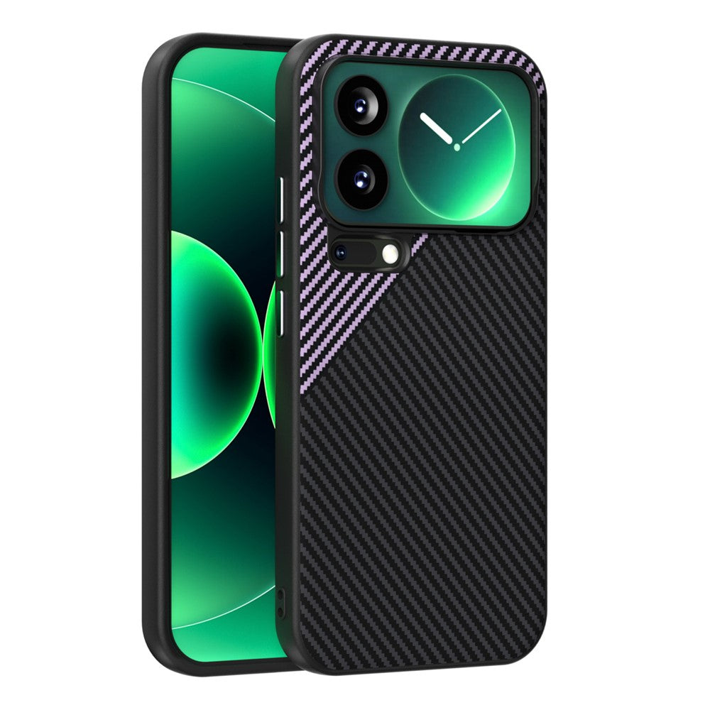 ABEEL For Xiaomi 17 Pro Max Magnetic Case Carbon Fiber Texture TPU PC PU Phone Back Cover - Black  /  Purple