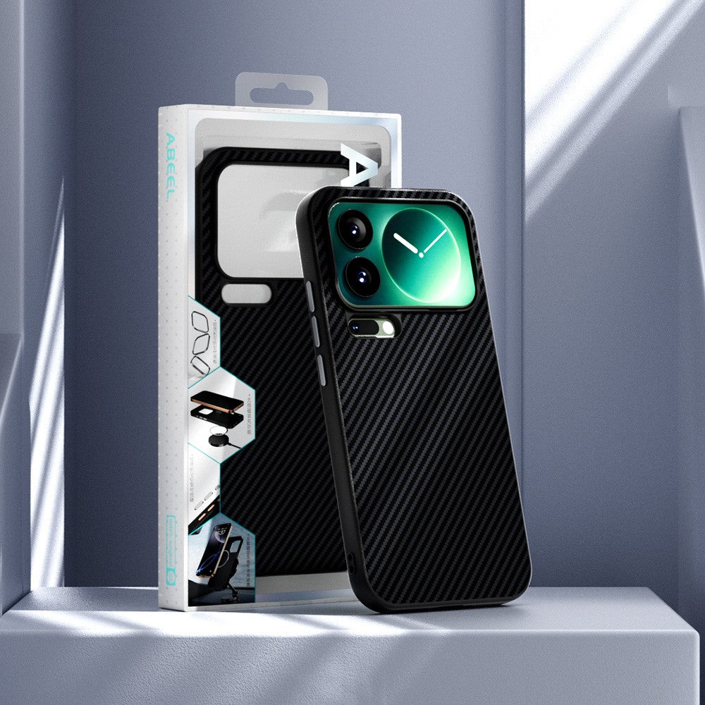 ABEEL For Xiaomi 17 Pro Max Magnetic Case Carbon Fiber Texture TPU PC PU Phone Back Cover - Black