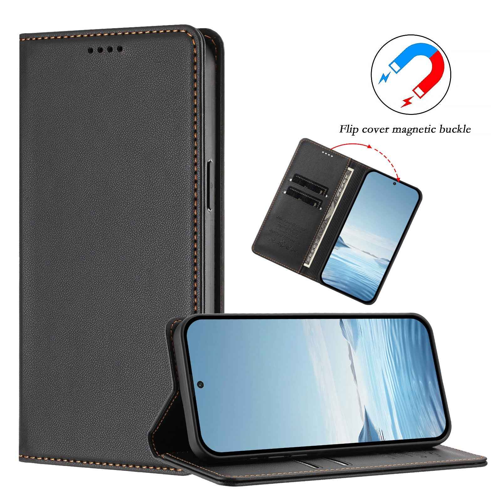 For Xiaomi 17 Pro Leather Wallet Case Magnetic Closure RFID Blocking Phone Cover - Black